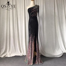 Black Fading Prom Dress Colorful Beading Straps Evening Gown with Split Pattern Lace Formal Party Gown One Shoulder Black Dress
Black Fading Prom Dress Colorful Beading Straps Evening Gown with Split Pattern Lace Formal Party Gown One Shoulder Black Dress