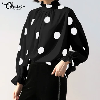 Celmia Women's Polka Dot Blouse Fashion Shirts Long Lantern Sleeve Elegant Work Office Blusas Femininas Stand Collar Ladies Tops 
Celmia Women's Polka Dot Blouse Fashion Shirts Long Lantern Sleeve Elegant Work Office Blusas Femininas Stand Collar Ladies Tops