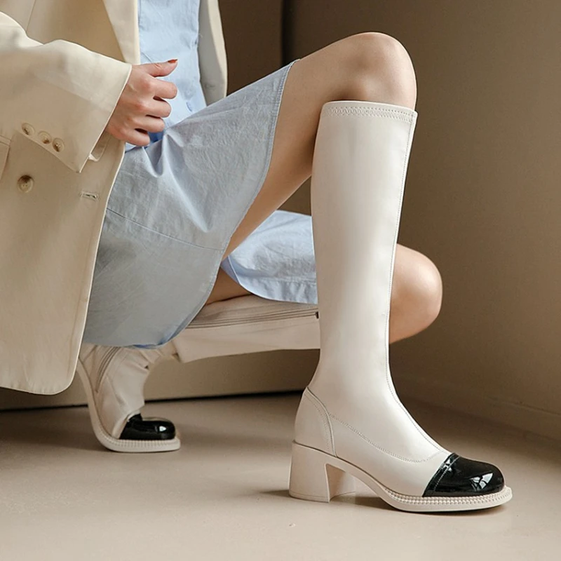 SIMLOVEYO Wide Ridding Knee Boots Round Toe Chunky Heel Cow Split Zipper Mix Color Size 32-42 White Mature Autumn Winter S2626
SIMLOVEYO Wide Ridding Knee Boots Round Toe Chunky Heel Cow Split Zipper Mix Color Size 32-42 White Mature Autumn Winter S2626