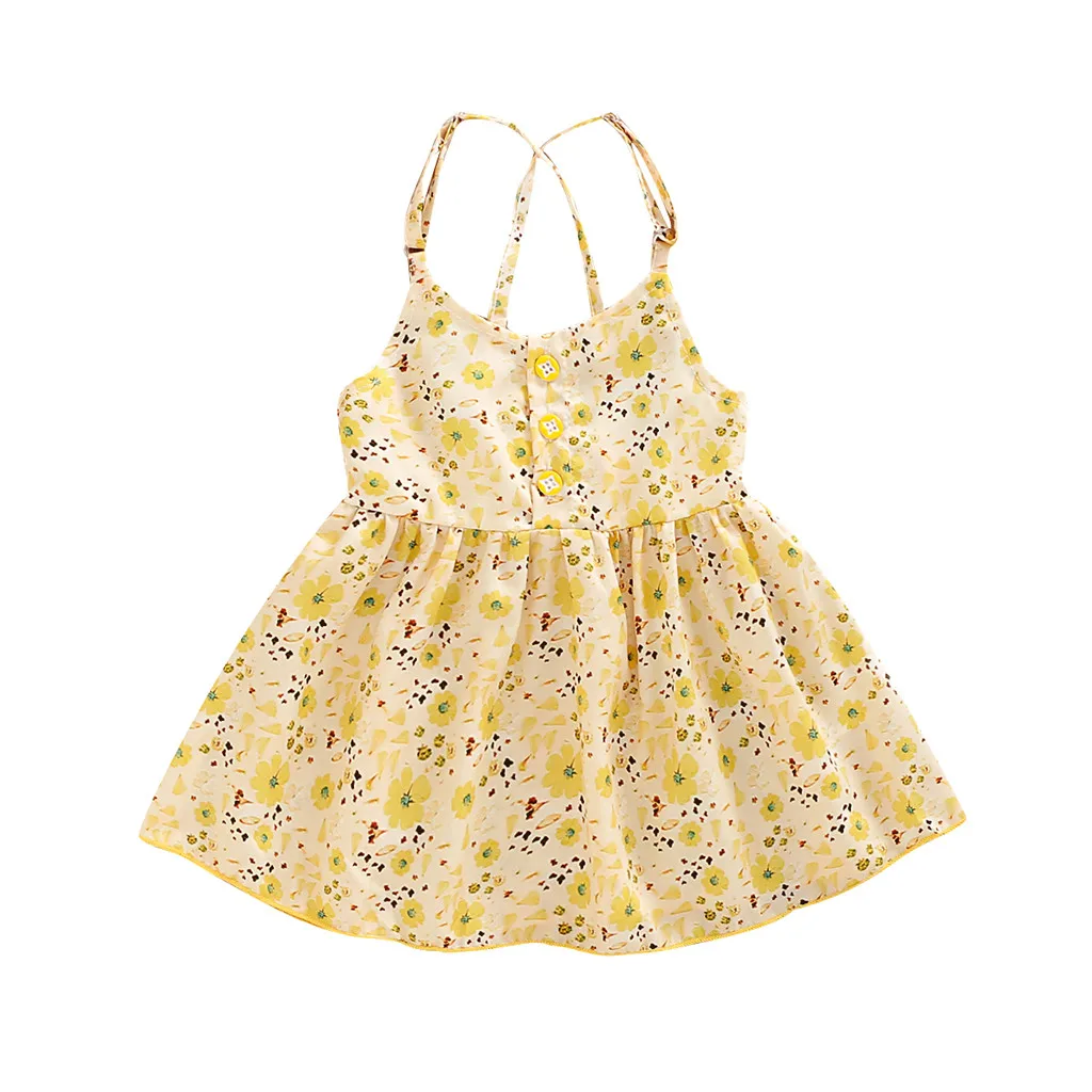 

(6M-4T) Girls sling floral dress princess dress pettiskirt summer sling exquisite button decorative straps плае ленее S4