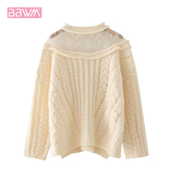 Stitching Lace Irregular Pullover See-through Women's Knitted Sweater Korean Style Round Neck Pullover Chic Fashion Female Sweat
Stitching Lace Irregular Pullover See-through Women's Knitted Sweater Korean Style Round Neck Pullover Chic Fashion Female Sweat