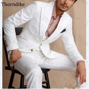 Thorndike Latest Coats Pants Designs Peaked Lapel Tuxedos Groomsmen For Wedding/Party (Blazer+vest+Pants) White Slim Men's Suit 
Thorndike Latest Coats Pants Designs Peaked Lapel Tuxedos Groomsmen For Wedding/Party (Blazer+vest+Pants) White Slim Men's Suit