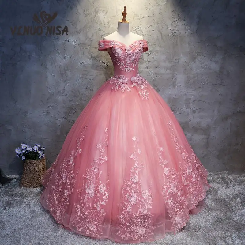 Розовое платье VLNOU NISA с открытыми плечами и цветочным принтом вечерние платья 2018 |