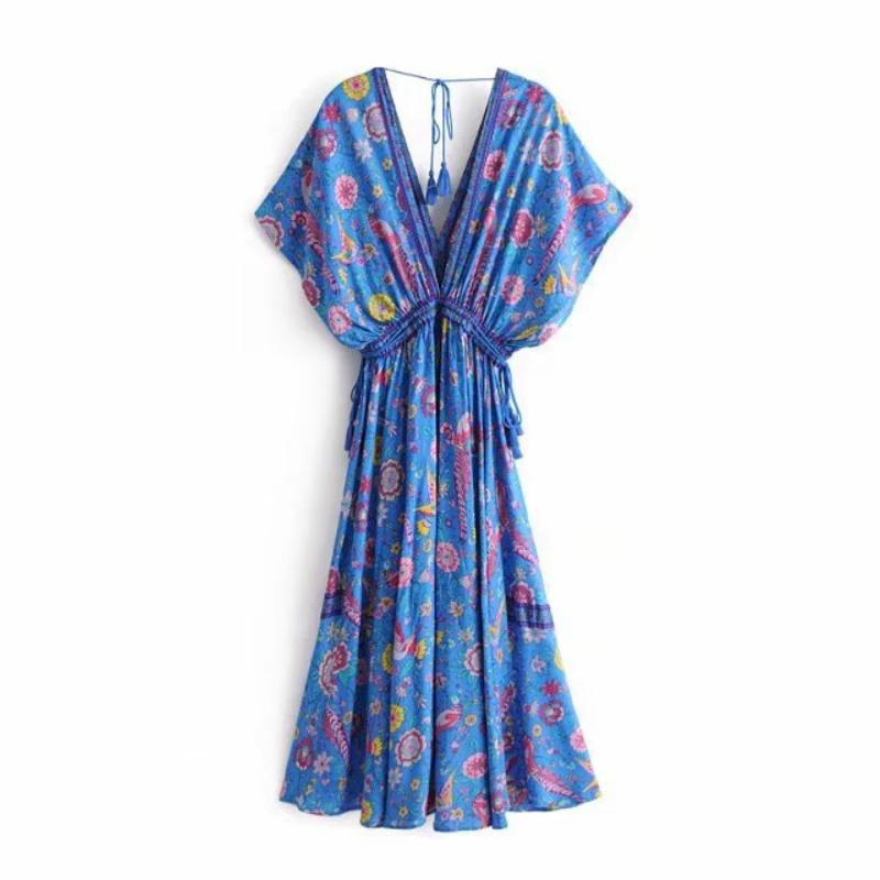 Женское винтажное платье с павлиньими цветами богемное Пляжное Платье макси