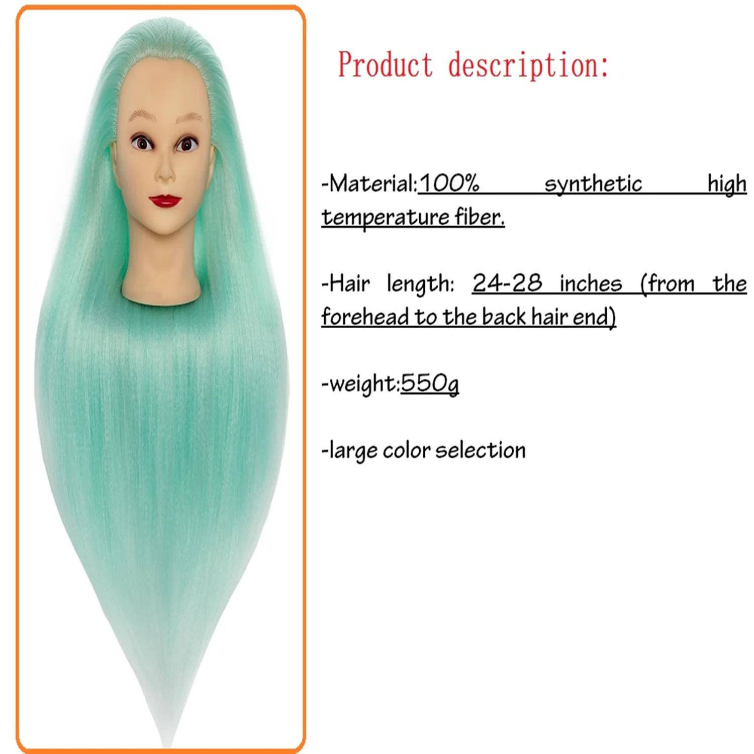 This 24inch 100% synthetic high temperature fiber Hair Mannequin Head can used to hairdressing for training or Braiding Styling
This 24inch 100% synthetic high temperature fiber Hair Mannequin Head can used to hairdressing for training or Braiding Styling