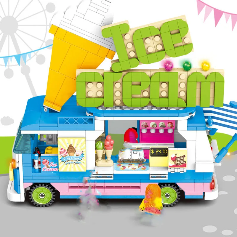 453Pcs Town Street View Series Playground Ice cream sale car Building Blocks Bricks Toys For Children Christmas Gifts
453Pcs Town Street View Series Playground Ice cream sale car Building Blocks Bricks Toys For Children Christmas Gifts