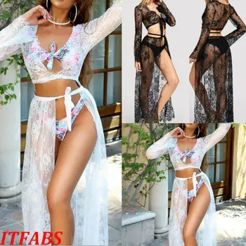 Sexy Women Bikini Cover Up Swimwear Sheer Beach Maxi Wrap Dress Sarong Pareo New-Two-piece lace blouse beachwear
Sexy Women Bikini Cover Up Swimwear Sheer Beach Maxi Wrap Dress Sarong Pareo New-Two-piece lace blouse beachwear