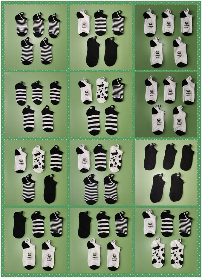 

5 pairs of embroidery black and white cow socks female ins tide socks women socks Harajuku striped socks cotton socks