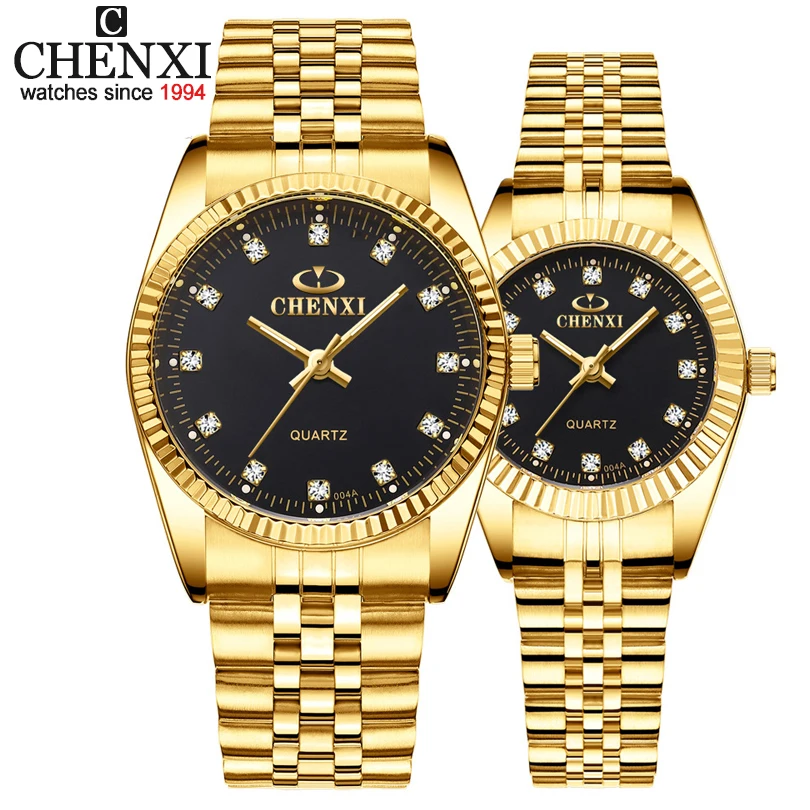 Фото CHENXI роскошные часы для пар золотые модные из нержавеющей стали - купить