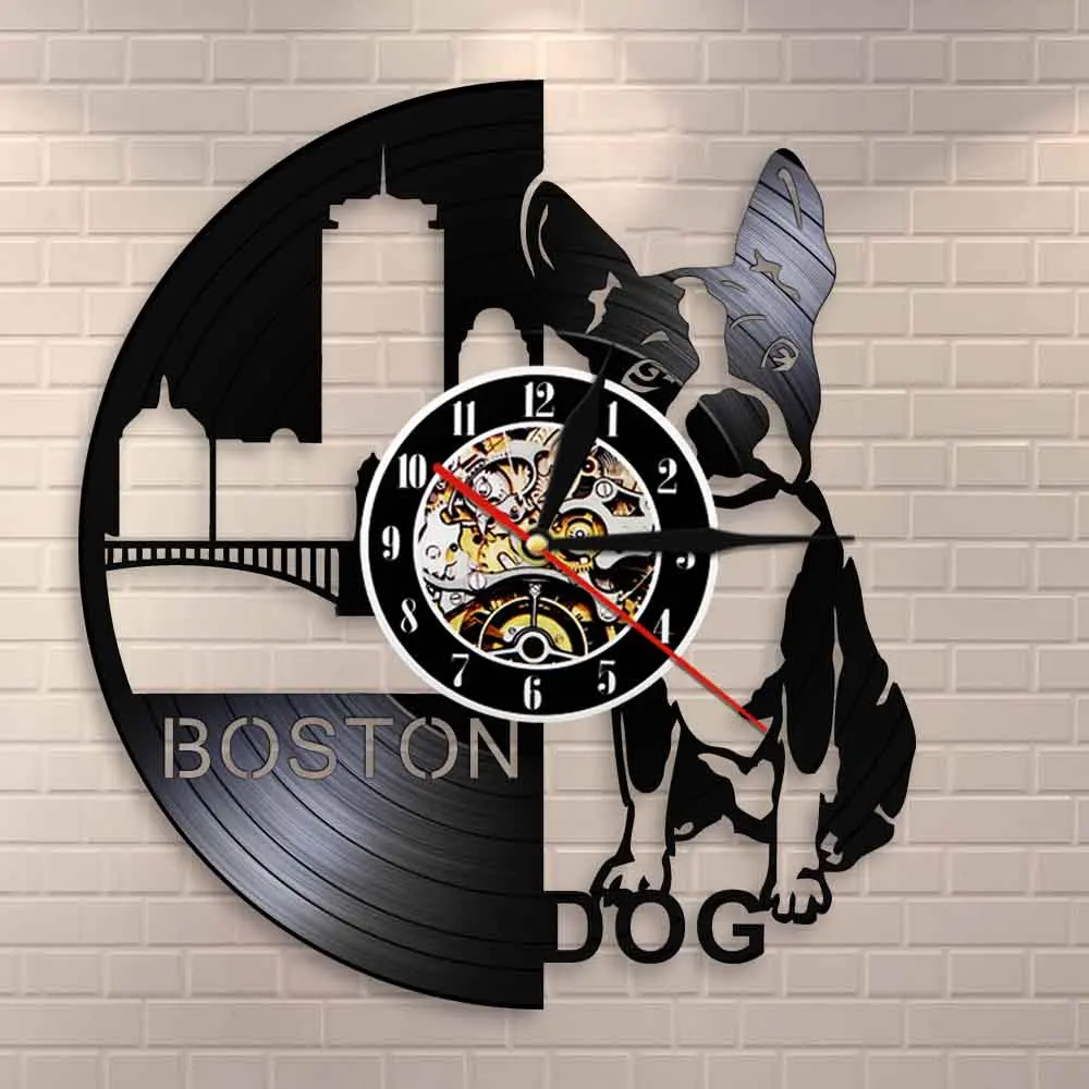 Настенные часы для собак Boston Terrier виниловые настенные и питомцев художественные