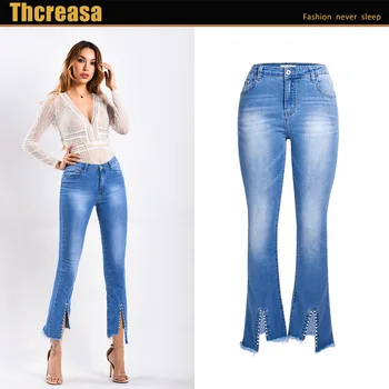 2020 spring and summer new European and American hole trousers women jeans rivets raw edge split feet pants micro-flare jeans wo
2020 spring and summer new European and American hole trousers women jeans rivets raw edge split feet pants micro-flare jeans wo