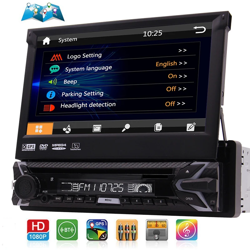Single 1 Din Car DVD CD Player Stereo 7 inch Muti-Touch screen Car Radio GPS Navigation Bluetooth FM AM RDS 1080p 8GB Map card
Single 1 Din Car DVD CD Player Stereo 7 inch Muti-Touch screen Car Radio GPS Navigation Bluetooth FM AM RDS 1080p 8GB Map card