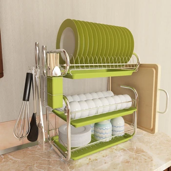 3 Tiers Wrought Iron Plate Bowl Dish Drying Rack Drainer Storage Shelf with Drainboard for Kitchen - Silver + Green
3 Tiers Wrought Iron Plate Bowl Dish Drying Rack Drainer Storage Shelf with Drainboard for Kitchen - Silver + Green