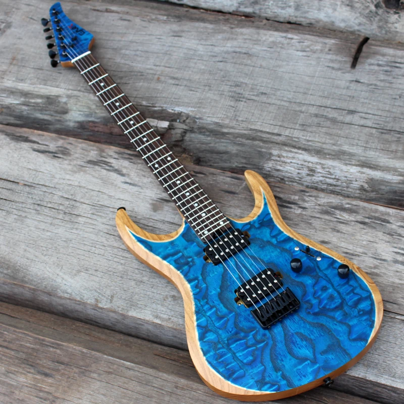 

In stock EART electric guitar 24 Frets metal rock guitar Open style satin blue finish color Rosewood fingerboard ASH Top