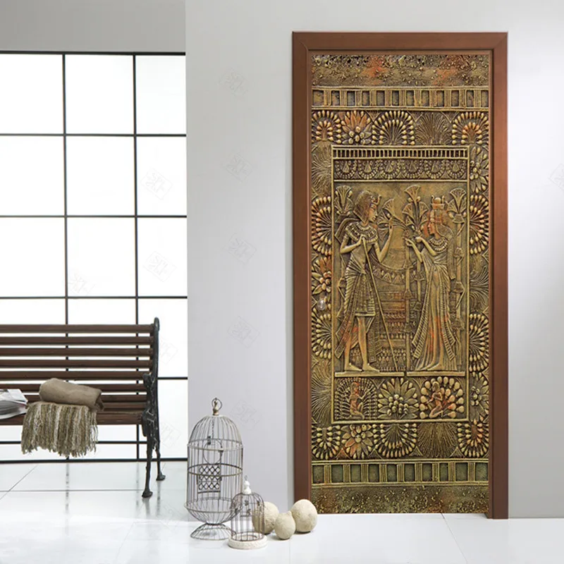 PVC-Self-Adhesive-Waterproof-Wall-Door-Sticker-3D-Retro-Egyptian-Pharaoh-Wallpaper-Living-Room-Study-Door (4)