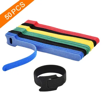 

50Pcs Reusable Black Cable Cord Nylon Strap Hook Loop Ties Tidy Organiser Tool Hook And Loop Cable Ties Multiple Colour Dropship