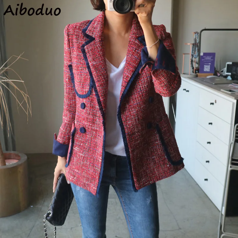 Casual Notched Collar Long Sleeve Blazer Coat Women Fashion Autumn Outwear 2019 Black Red Korean Style Tweed Blazers and Jackets
Casual Notched Collar Long Sleeve Blazer Coat Women Fashion Autumn Outwear 2019 Black Red Korean Style Tweed Blazers and Jackets