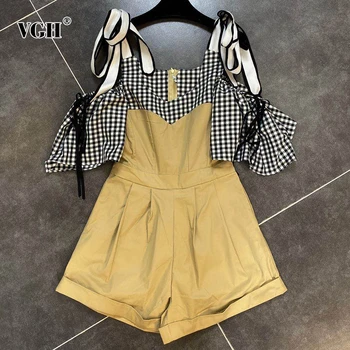 VGH Elegant Patchwork Plaid Women Playsuits Square Collar Puff Sleeve Off Shoulder Lace Up Hit Color High Waist Jumpsuits Female
VGH Elegant Patchwork Plaid Women Playsuits Square Collar Puff Sleeve Off Shoulder Lace Up Hit Color High Waist Jumpsuits Female