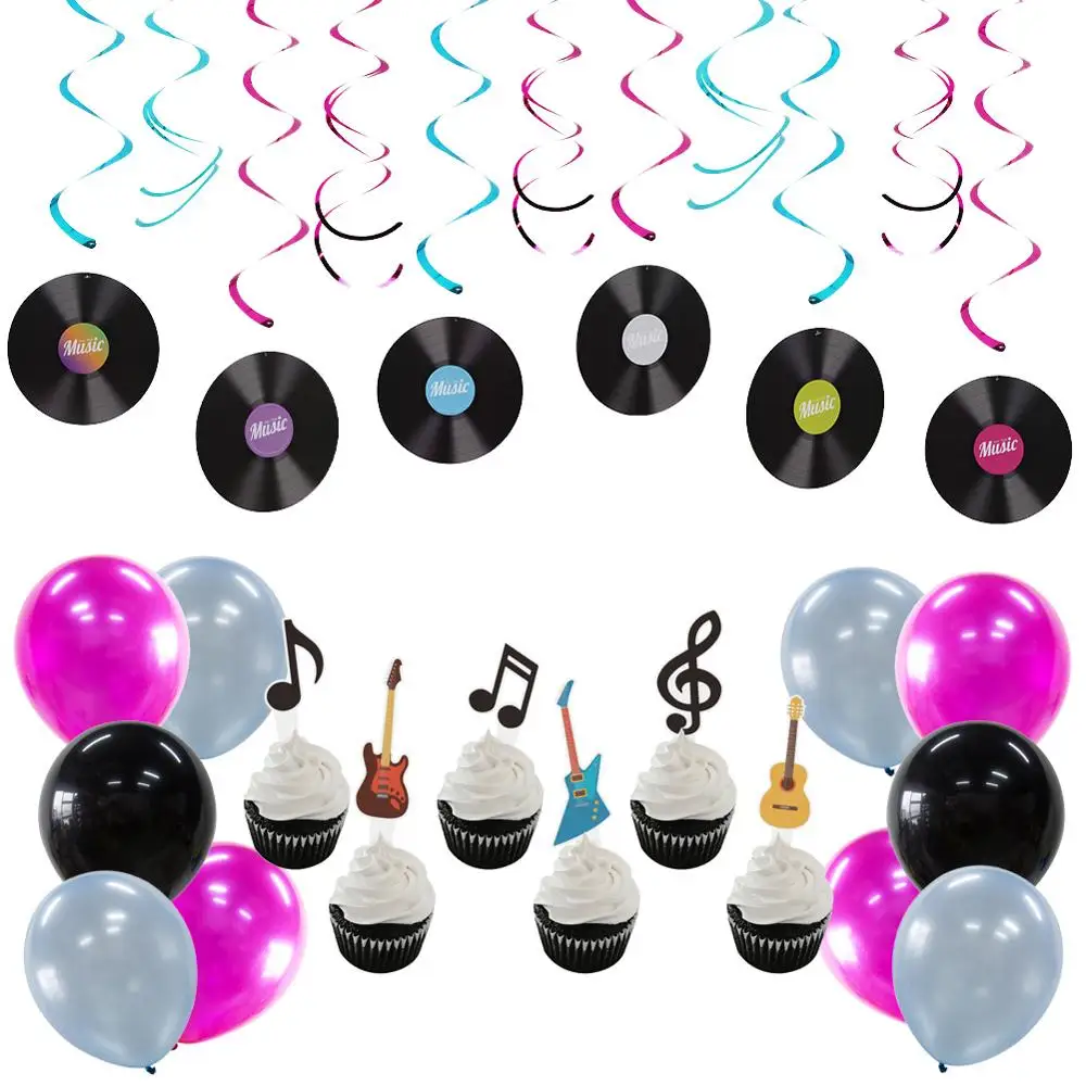 Music Theme Party Decoration Set Cupcake Topper Kit Music Discs Hanging Swirl Decor Latex Balloons Kids Birthday Party Supplies
Music Theme Party Decoration Set Cupcake Topper Kit Music Discs Hanging Swirl Decor Latex Balloons Kids Birthday Party Supplies