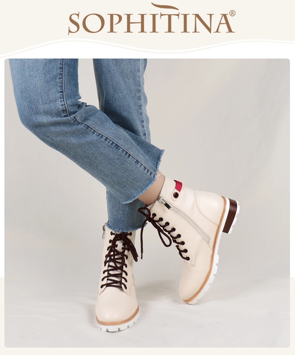 SOPHITINA Women Boots Fashion Leisure High Quality Ladies Ankle Boots Classics Temperament Comfortable Beige Shoes Women C797