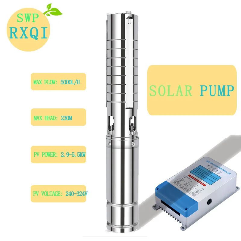 

SOLAR WATER PUMP 4" Solar Submersible Pump MPPT AC/DC 216v 2200w or 3HP Max Flow 5000L/H Max Head 230m Outlet 1.25" irrigation