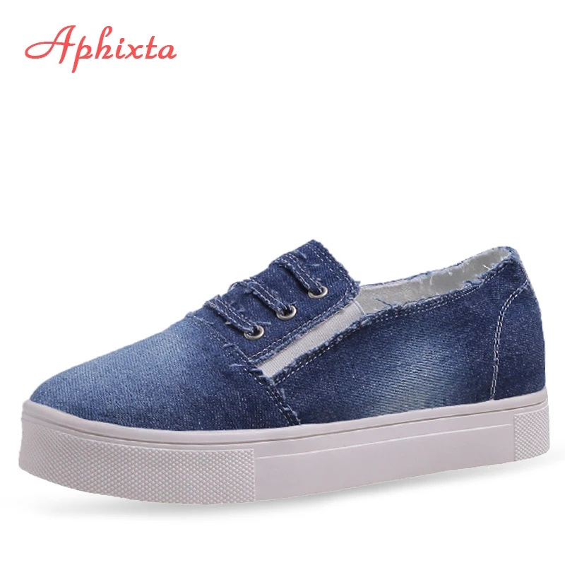 Aphixta/Большие размеры 43 Обувь на плоской подошве из джинсовой ткани Женские
