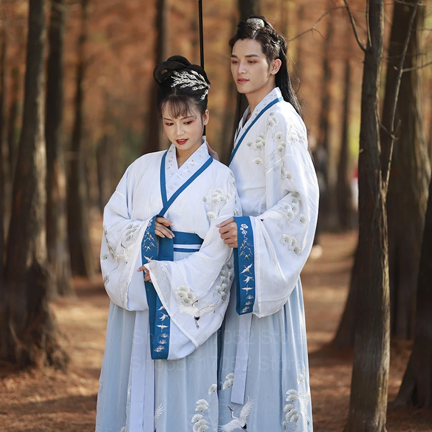 Фото Chinese Folk Dance Costume for Women Men Traditional Street Couple Hanfu Dress Embroidery Kimono Skirt Fairy Set Vintage Vestido |