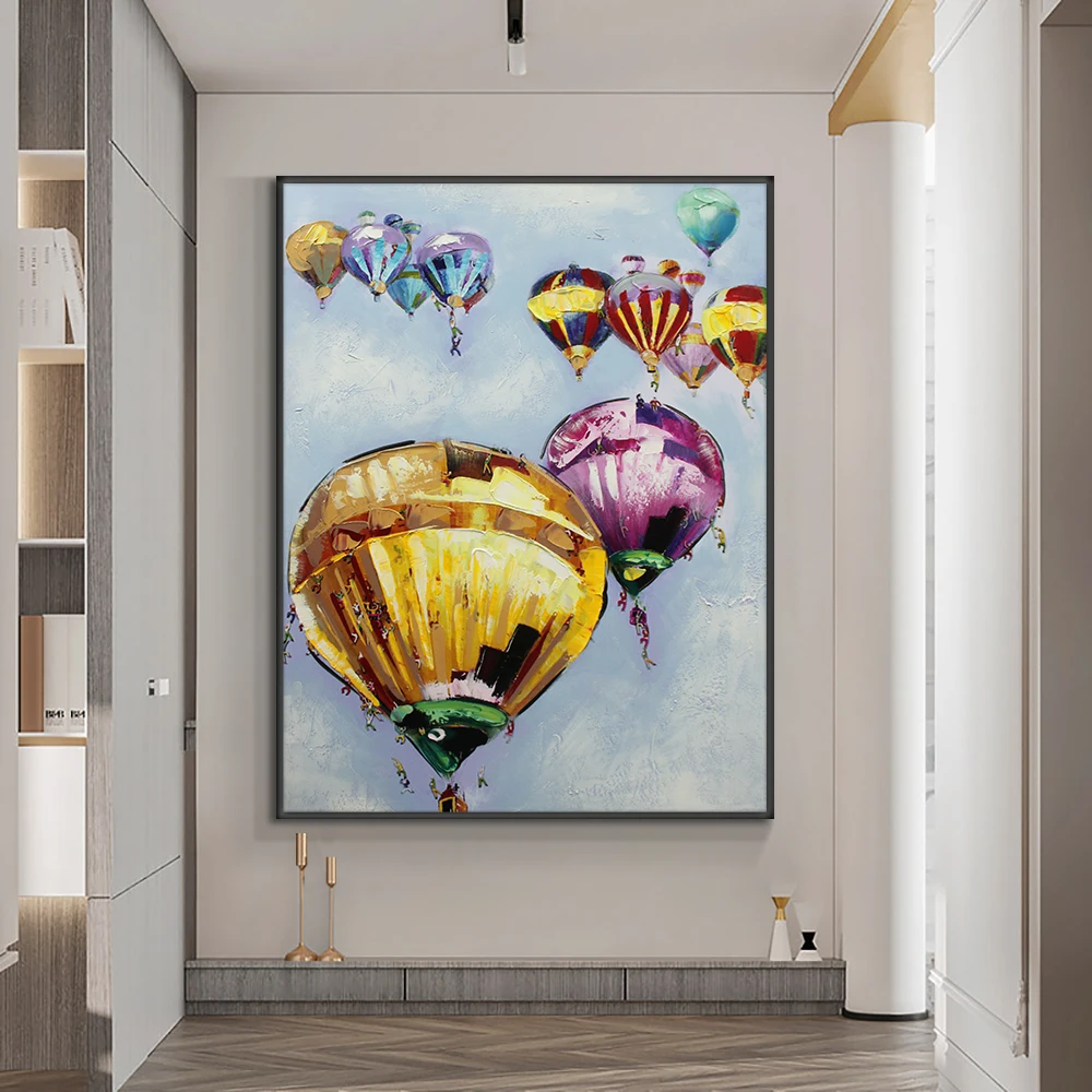 Фото Абстрактная картина маслом на холсте с воздушным шаром 100% ручная роспись