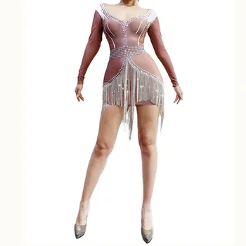 Nightclub Prom Celebration Singer Stage Costumes Rhinestone Tassel Bodycon Dress Deep V Showgirl Latin Dance Stretch Sexy Dress
Nightclub Prom Celebration Singer Stage Costumes Rhinestone Tassel Bodycon Dress Deep V Showgirl Latin Dance Stretch Sexy Dress