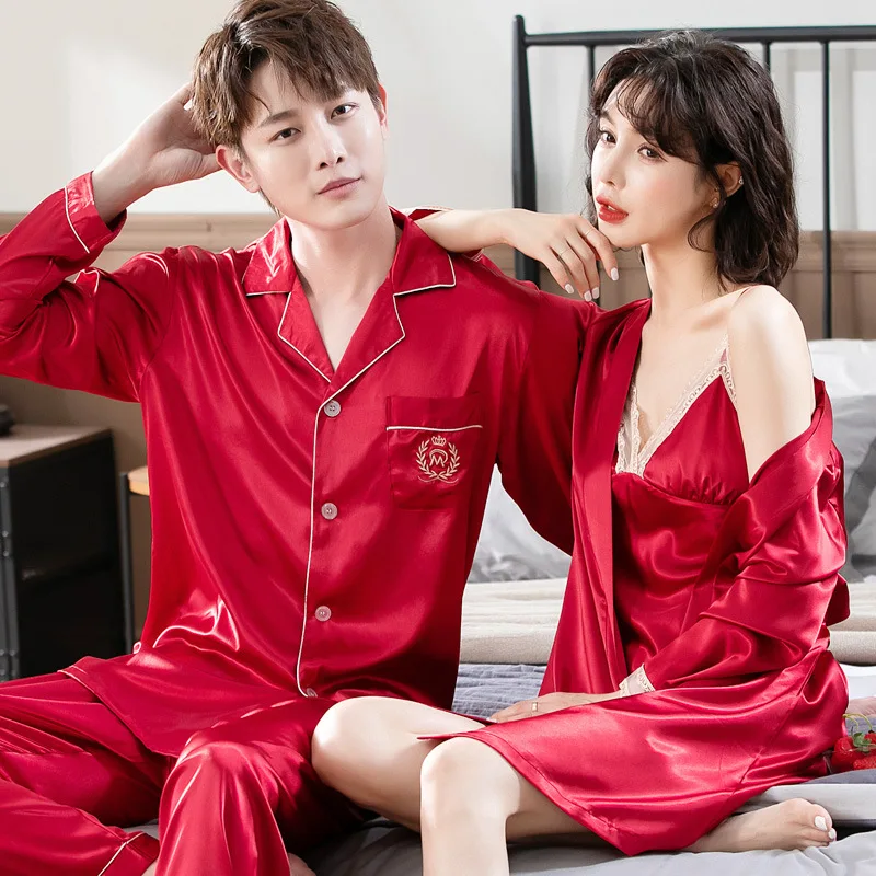 Sleepwear Women&Men Pajamas Set Casual Satin Lounge Wear Couple Pijamas Home Clothes Lace Nightwear 2PCS Shirt&Pants Bathrobe
Sleepwear Women&Men Pajamas Set Casual Satin Lounge Wear Couple Pijamas Home Clothes Lace Nightwear 2PCS Shirt&Pants Bathrobe