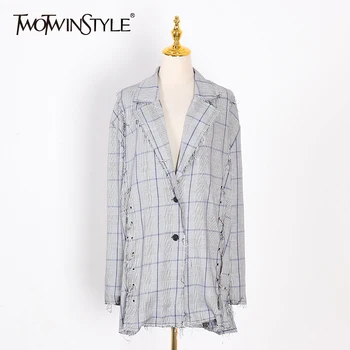 TWOTWINSTYLE Patchwork Plaid Iron Ring Trench Coat For Women Notched Collar long Sleeve Tassel Blazer Female 2020 Autumn Fashion
TWOTWINSTYLE Patchwork Plaid Iron Ring Trench Coat For Women Notched Collar long Sleeve Tassel Blazer Female 2020 Autumn Fashion