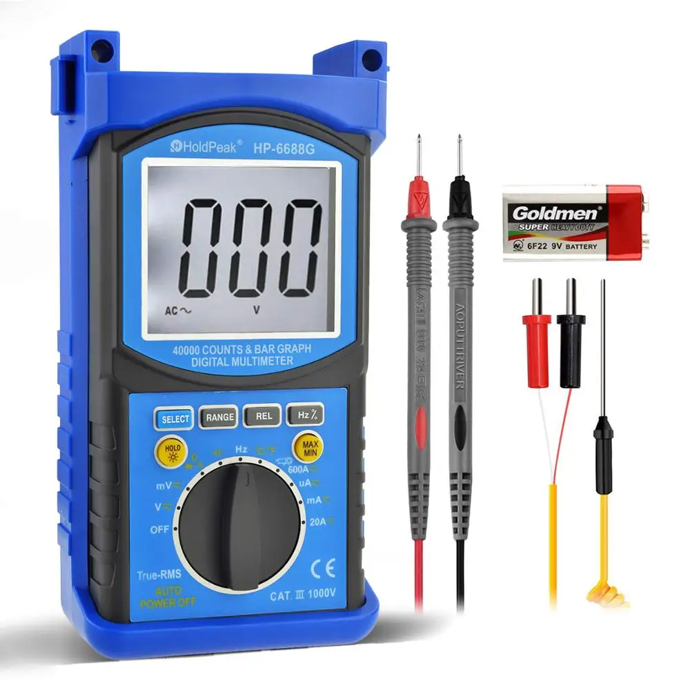HoldPeak Digital Multimeter High Precision HP-6688G AC DC Voltage Current Capacitance Frequency Tester AUTO Range Multimetro
HoldPeak Digital Multimeter High Precision HP-6688G AC DC Voltage Current Capacitance Frequency Tester AUTO Range Multimetro