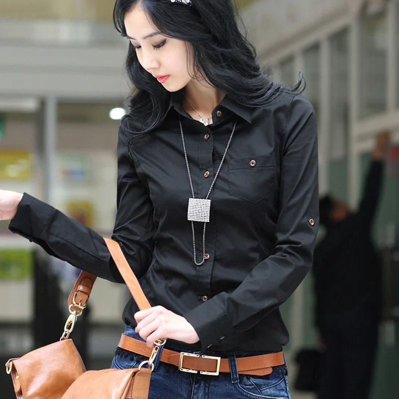 Office Lady Casual Lapel Long Sleeve Temperament Blouses Black Shirt Women Fashion Korean Solid Color Slim Blouse 
Office Lady Casual Lapel Long Sleeve Temperament Blouses Black Shirt Women Fashion Korean Solid Color Slim Blouse