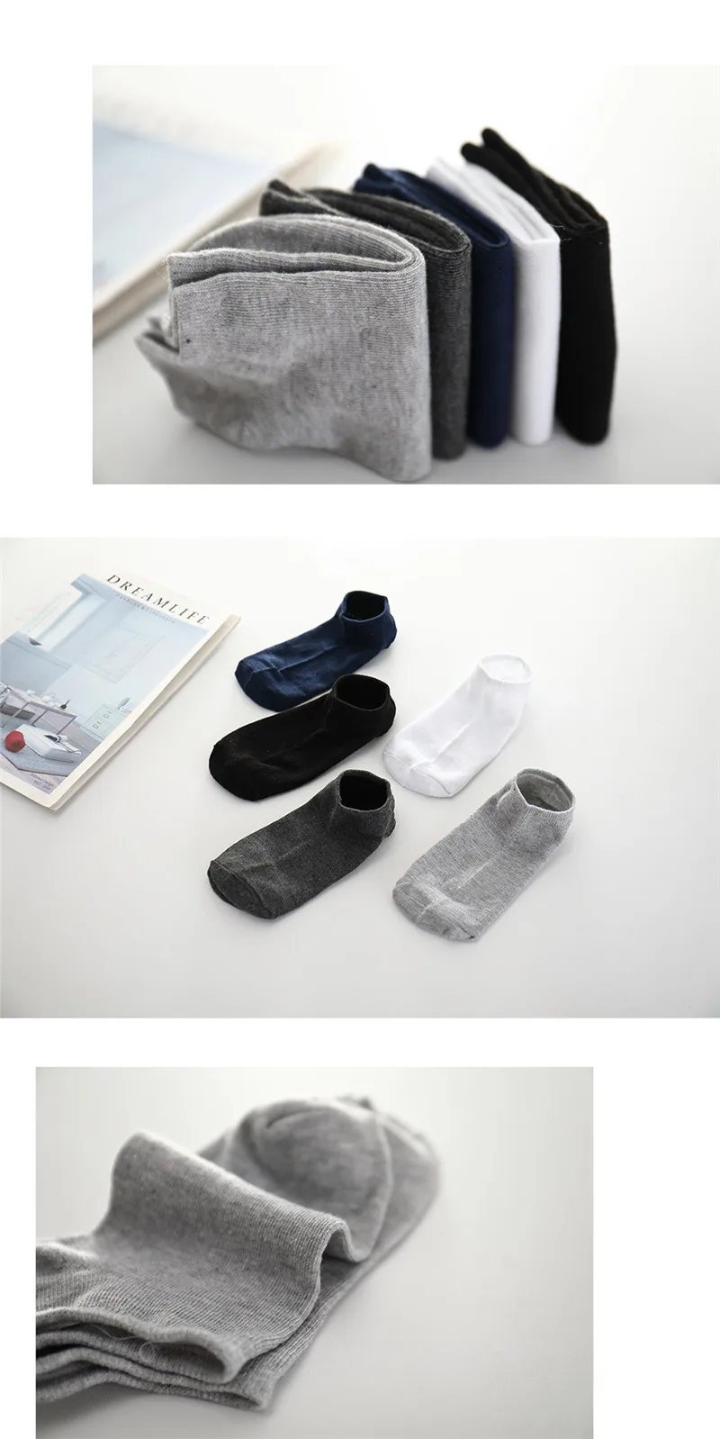 j 1Pair Breathable Cartoon Socks Men Summer Spring Sock Dress Black Low Cut Ankle Sock Fashion Solid Non-slip Cotton Boat Socks