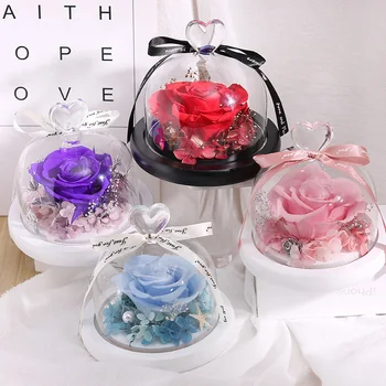 

Valentines Day Gift 1 Set Beauty and The Beast Preserved In Glass Dome Eternal Real Rose Mother's Day Wedding Gifts for Guests