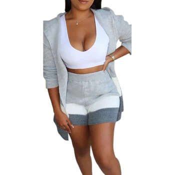 Women Sweater Two Piece Shorts Sets Hooded Open Stitch Full Sleeve Color Patchwork Coat Top Shorts Plus Size Fall Casual Outfits
Women Sweater Two Piece Shorts Sets Hooded Open Stitch Full Sleeve Color Patchwork Coat Top Shorts Plus Size Fall Casual Outfits
