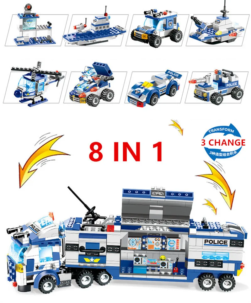 762 Units building blocks set 8 in 1 Robot airplane car city police SWAT creator Playmobil Educational toys for children
762 Units building blocks set 8 in 1 Robot airplane car city police SWAT creator Playmobil Educational toys for children