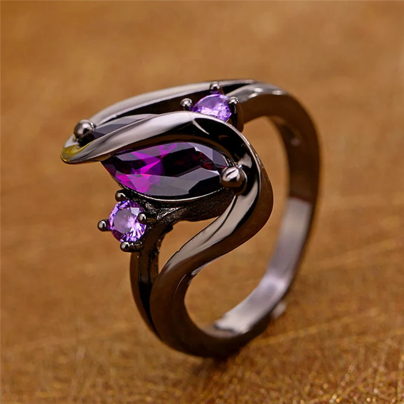 Женские кольца с фиолетовым кристаллом черные овальным цирконием свадебные