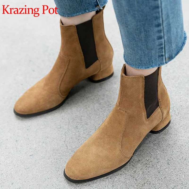 Krazing pot new arrival genuine leather slip on European design round toe low heels ankle boots winter short Chelsea boots L00
Krazing pot new arrival genuine leather slip on European design round toe low heels ankle boots winter short Chelsea boots L00