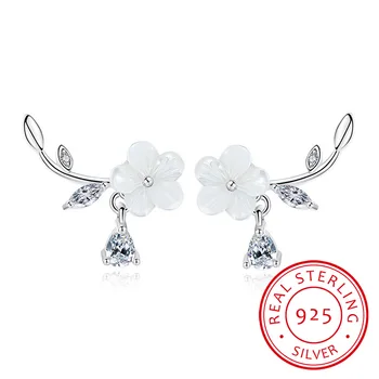 925 Sterling Silver Earrings For Women Sterling-silver-jewelry Natural Shell Flowers Zirconia Earrings oorbellen S-E411 
925 Sterling Silver Earrings For Women Sterling-silver-jewelry Natural Shell Flowers Zirconia Earrings oorbellen S-E411