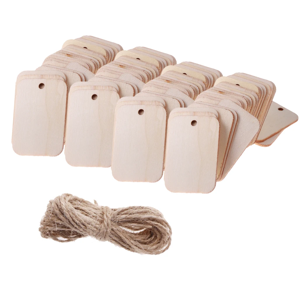 100 Pieces Natural Blank Wood Rectangle Tags For Wedding Christmas With Rope 100 Pieces Natural Blank Wood Rectangle Tags For Wedding Christmas With Rope