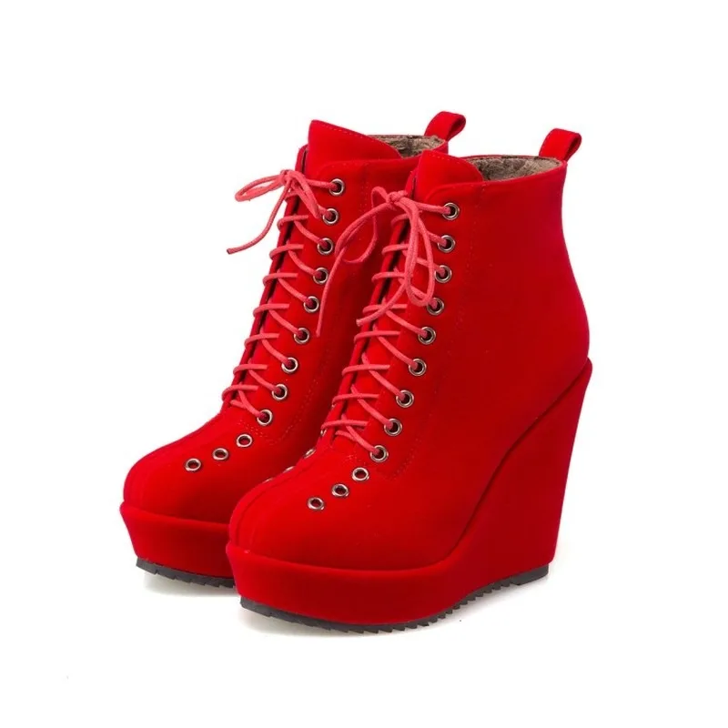 US4-11 Womens Round Toe Platform Ankle Boots Lace Up Wedge High Heel Punk Motorcycle Riding Shoes Plus Size Warm Winter 3Colors
US4-11 Womens Round Toe Platform Ankle Boots Lace Up Wedge High Heel Punk Motorcycle Riding Shoes Plus Size Warm Winter 3Colors