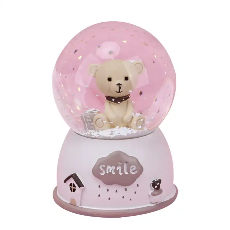 cute bear crystal ball for home decoration figurines resin music