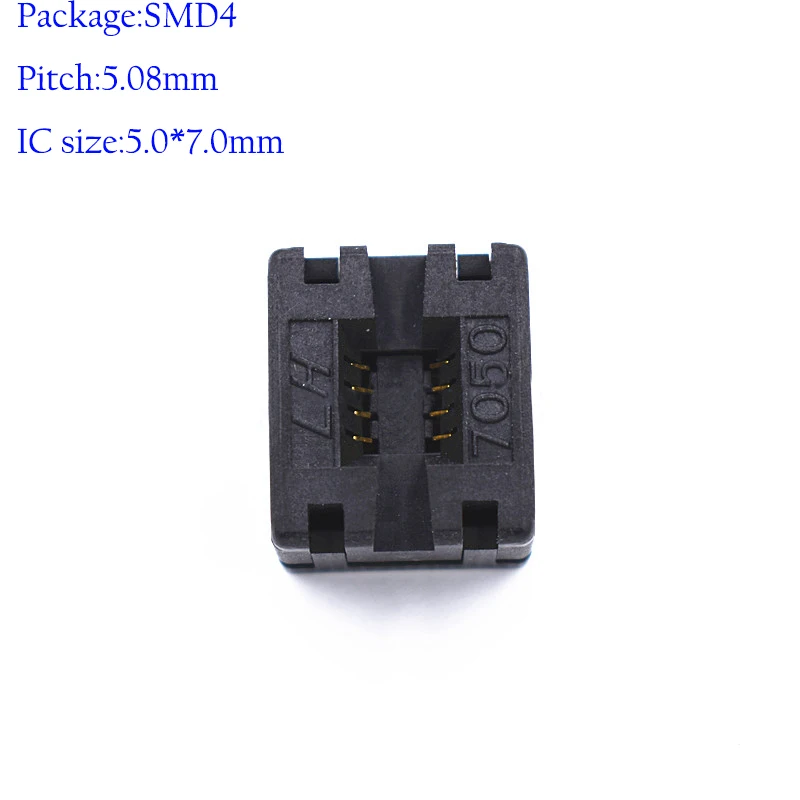 SMD4 burn in socket open top test adapter 7050 with 4pin pitch 5.08mm connector IC size 7.5x5.0 mm 7x5-4L Adapter
SMD4 burn in socket open top test adapter 7050 with 4pin pitch 5.08mm connector IC size 7.5x5.0 mm 7x5-4L Adapter