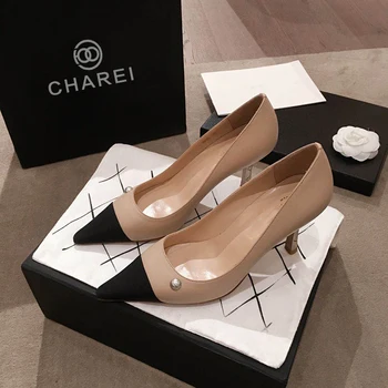 Summer 2020 new French high-heeled shoes pointy thin heel color matching high shoe upper soft leather inner insole sheepskin
Summer 2020 new French high-heeled shoes pointy thin heel color matching high shoe upper soft leather inner insole sheepskin