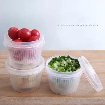플라스틱 미니 라운드 다진 녹색 양파 컨테이너 휴대용 과일 스토리지 박스 주방 드레인 생강 마늘 스토리지 주최자 새로운