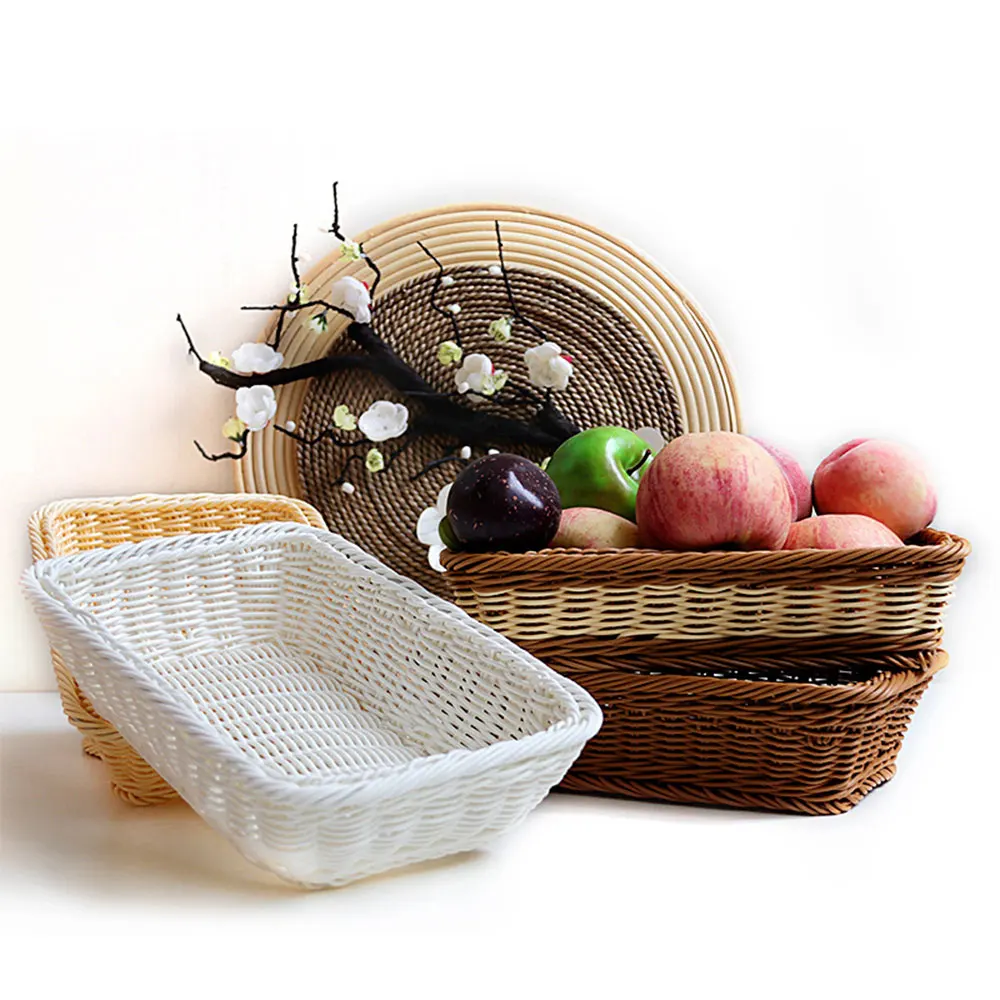 handmade bread basket rectangle display snack baskets food fruit