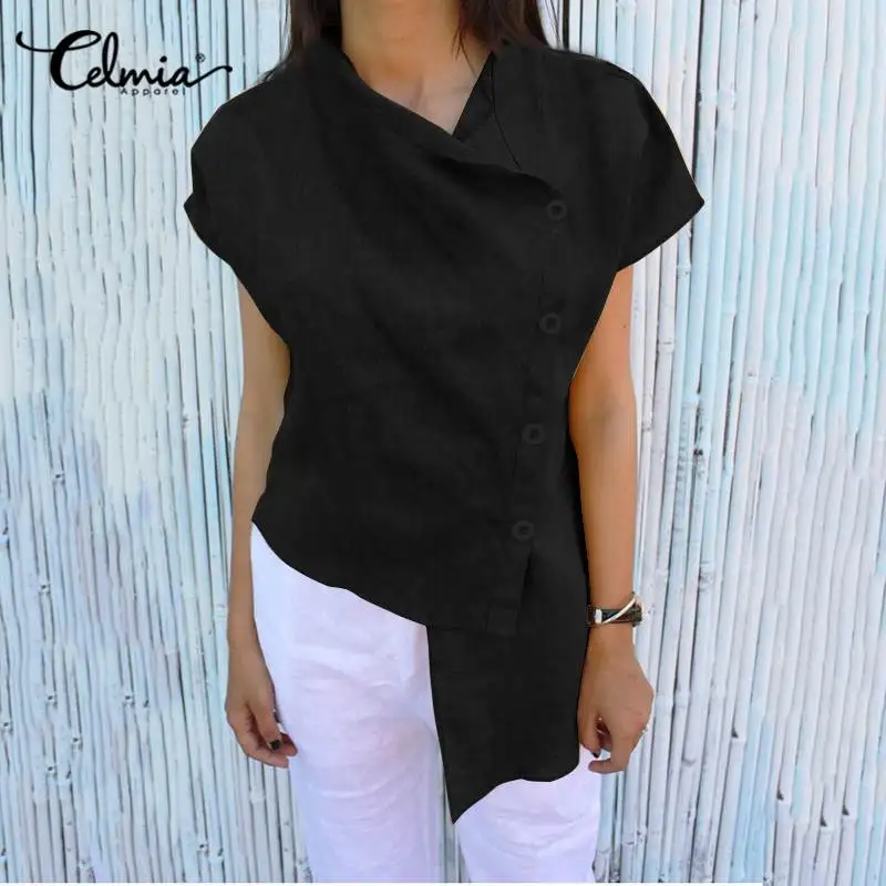 Stylish Tops 2020 Celmia Women Asymmetrical Vintage Blouses Short Sleeve Buttons Casual Loose Blusas Female Clothes Work Shirt 7
Stylish Tops 2020 Celmia Women Asymmetrical Vintage Blouses Short Sleeve Buttons Casual Loose Blusas Female Clothes Work Shirt 7