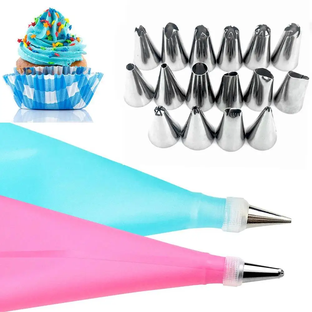 18Pcs / Set Silicone Pastry Bag Nozzles Tips Diy Icing Piping Cream Reusable Pastry Bags + 16 Nozzle Set Cake Decorating Tools
18Pcs / Set Silicone Pastry Bag Nozzles Tips Diy Icing Piping Cream Reusable Pastry Bags + 16 Nozzle Set Cake Decorating Tools