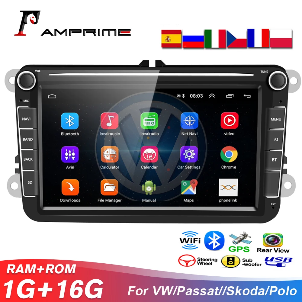 Автомагнитола AMPrime мультимедийный плеер на Android с 8 "GPS USB Wi Fi для Volkswagen/VW/